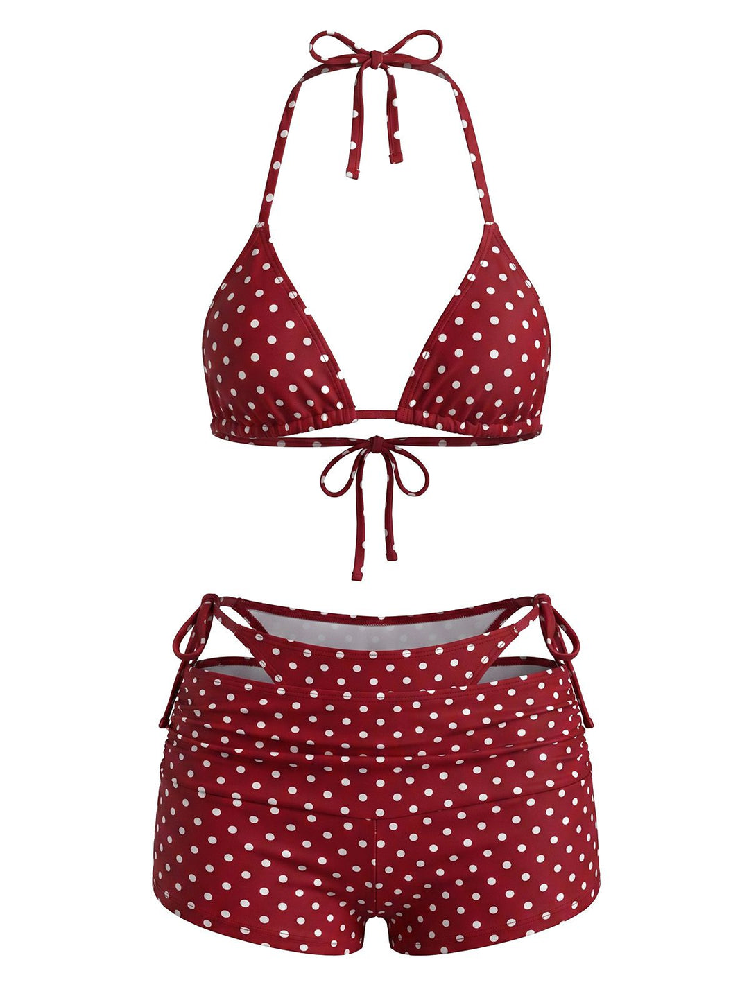 3PCS Polka Dot Halter Tie Shorts Bikini Set, vintage swimsuit, swimwear - perfect for women who love vintage and retro fashion