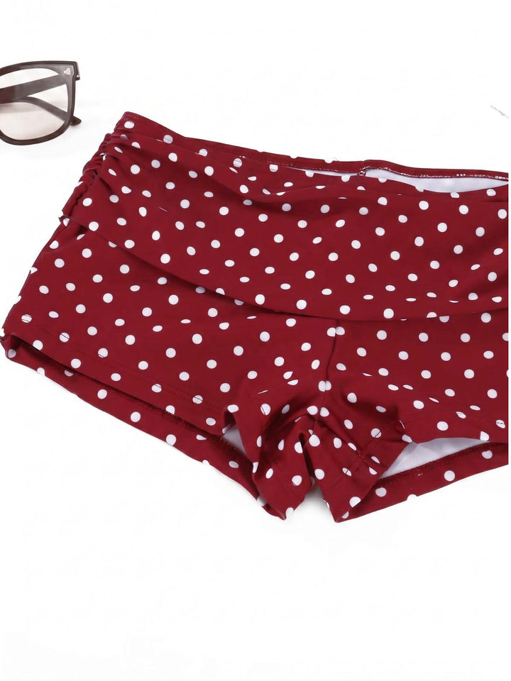 3PCS Polka Dot Halter Tie Shorts Bikini Set, vintage swimsuit, swimwear - perfect for women who love vintage and retro fashion