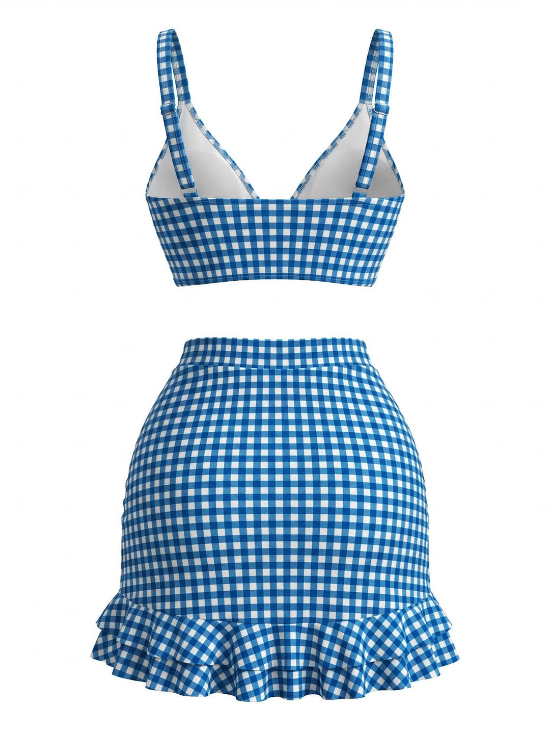 3PCS 1950s Ruffled Hem Plaid Drawstring Tankini Set - vintage fashion, retro style, classic elegance for vintage lovers