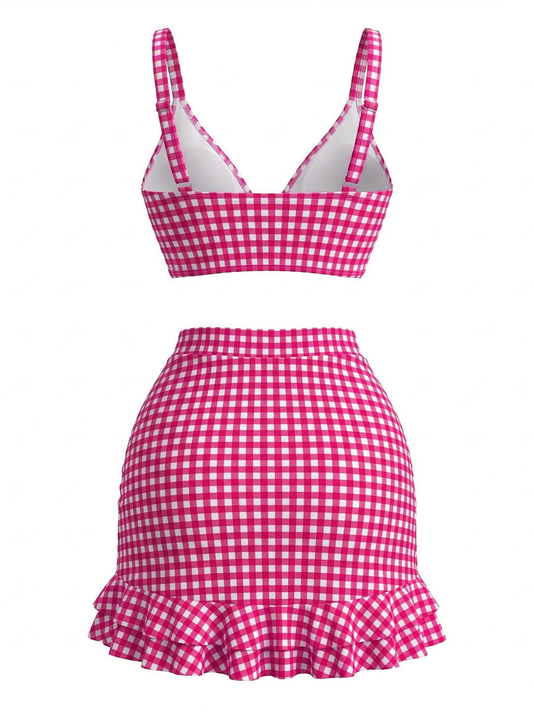 3PCS 1950s Ruffled Hem Plaid Drawstring Tankini Set: beautiful vintage fashion, retro style, classic elegance with timeless appeal