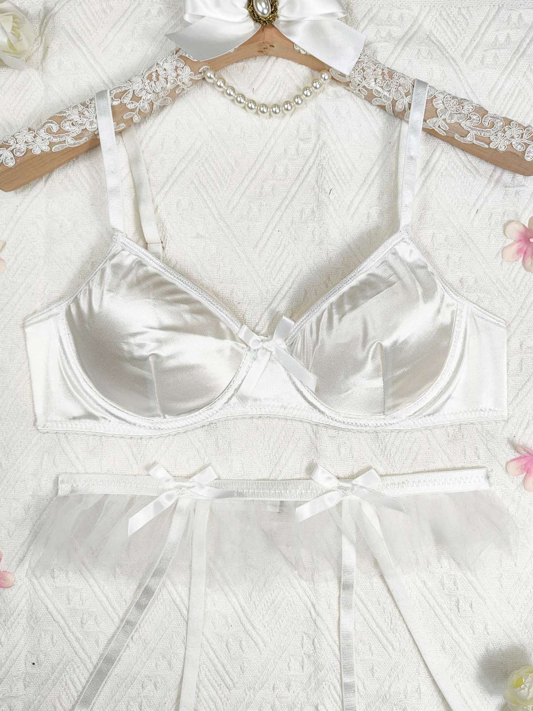 3PCS Satin Garter Belt Lingerie Sets - vintage fashion, retro style
