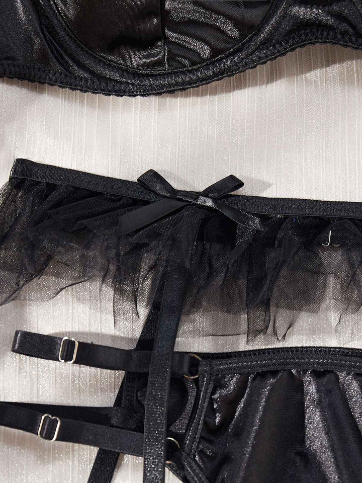 3PCS Satin Garter Belt Lingerie Sets - vintage fashion, retro style