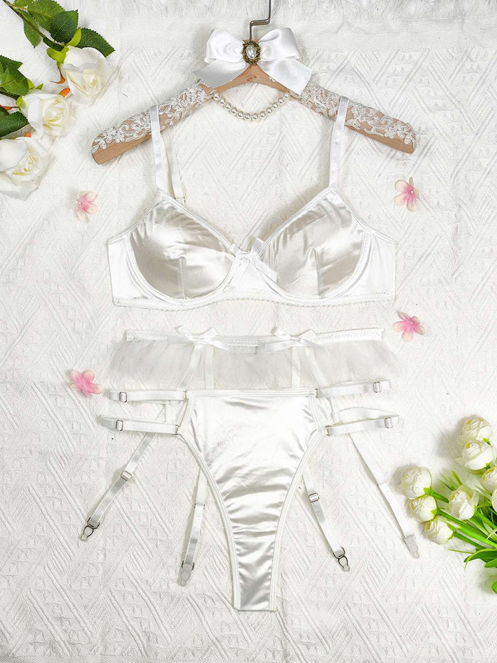 3PCS Satin Garter Belt Lingerie Sets - vintage fashion, retro style