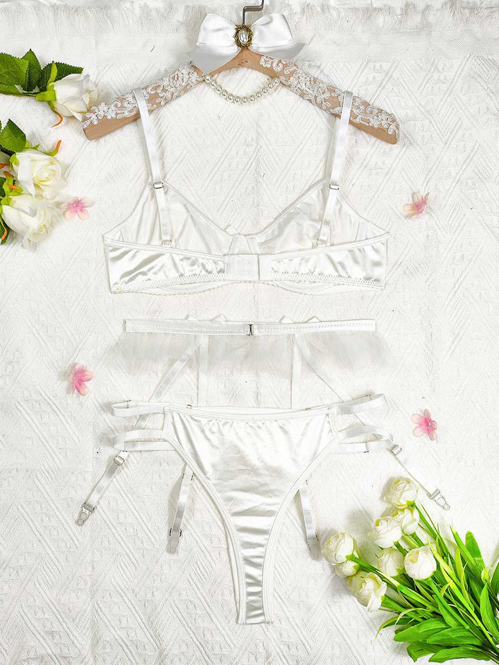 3PCS Satin Garter Belt Lingerie Sets - vintage fashion, retro style