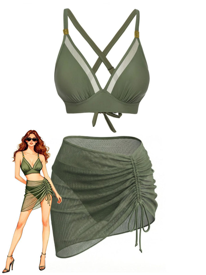 3PCS 1950s Solid Metal Button Bikini Set - vintage swimwear, retro swimsuit, pin-up style for vintage lovers