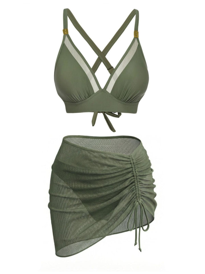 3PCS 1950s Solid Metal Button Bikini Set: beautiful vintage swimwear, retro swimsuit, pin-up style with timeless appeal
