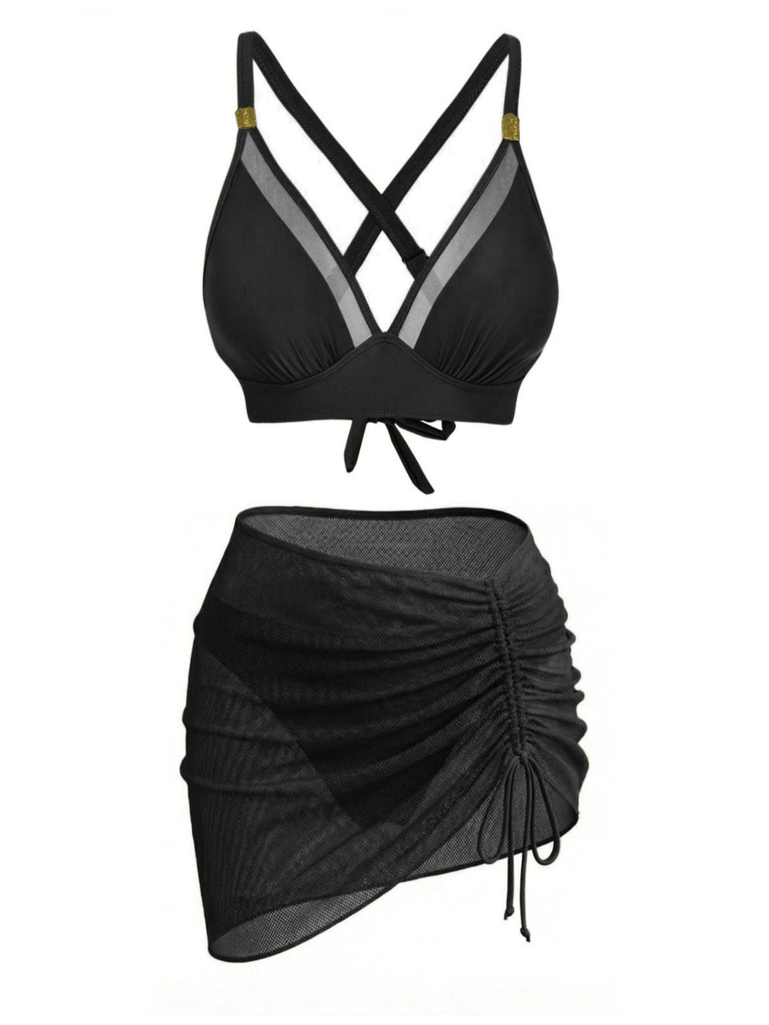 3PCS Solid Metal Button Bikini Set | vintage swimwear, retro swimsuit, style - perfect for retro fashion enthusiasts