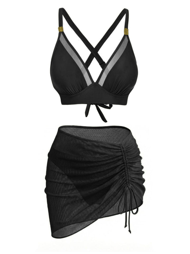 3PCS Solid Metal Button Bikini Set | vintage swimwear, retro swimsuit, style - perfect for retro fashion enthusiasts
