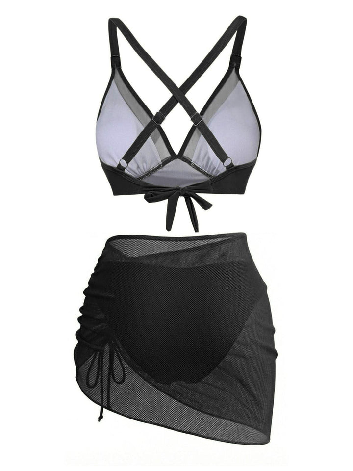 3PCS Solid Metal Button Bikini Set - vintage swimwear, retro swimsuit, style for vintage lovers