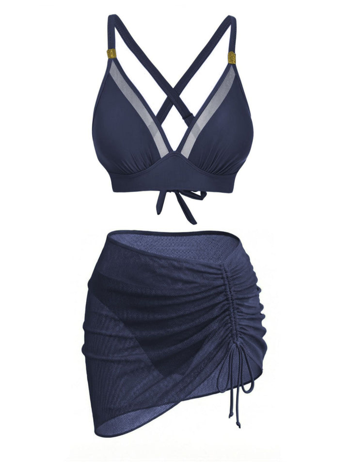 3PCS Solid Metal Button Bikini Set: beautiful vintage swimwear, retro swimsuit, style with timeless appeal