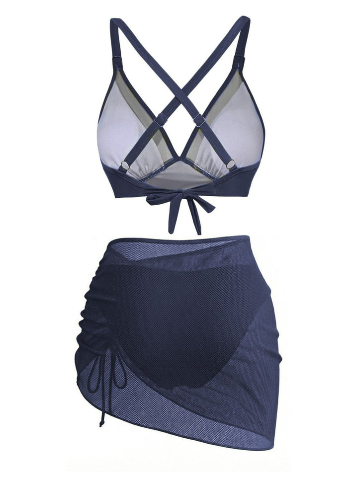 3PCS Solid Metal Button Bikini Set | vintage swimwear, retro swimsuit, style - perfect for retro fashion enthusiasts