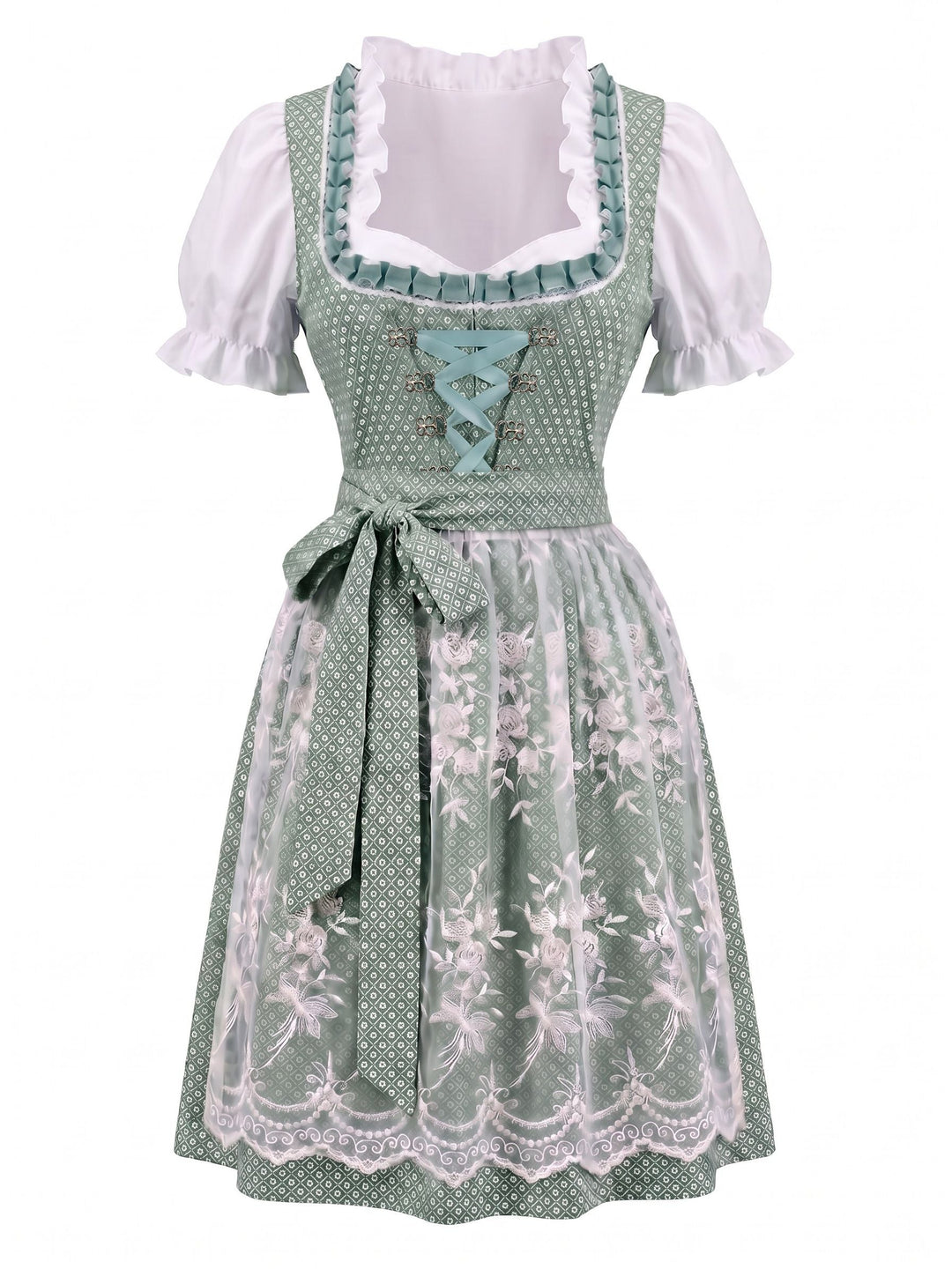 3PCS 1950s Square Neck Floral Dress &amp; Puff Top &amp; Apron, vintage dress, retro fashion, rockabilly, pin-up fashion - vintage inspired fashion