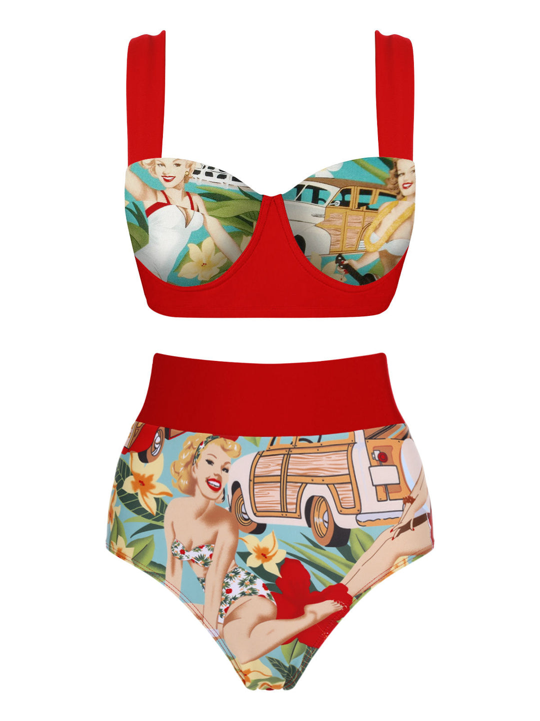 3PCS Red Retro Lady Bikini Set — vintage elegance for the modern woman