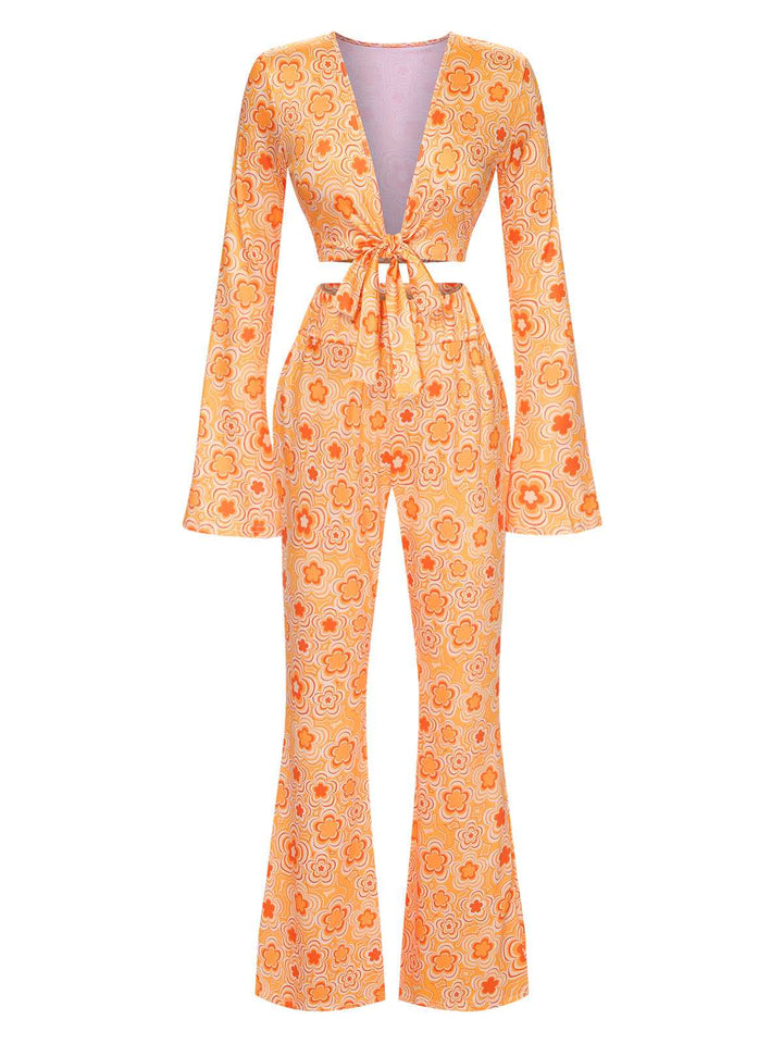 3PCS 1970s Flare Sleeve Disco Hippie Costume Set - vintage fashion, retro style