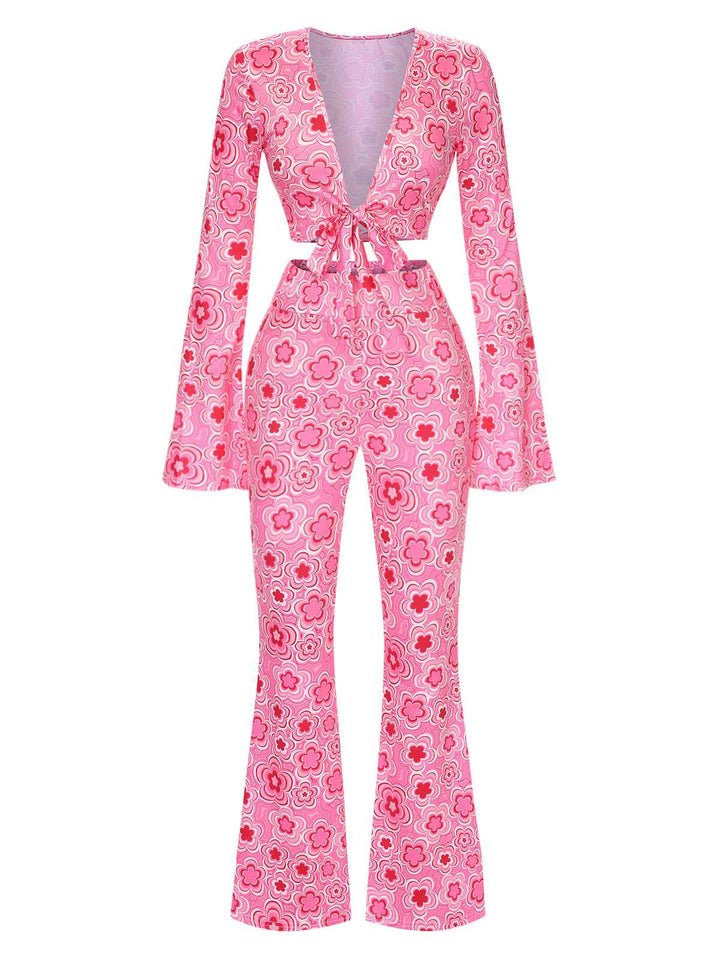 3PCS 1970s Flare Sleeve Disco Hippie Costume Set - vintage fashion, retro style