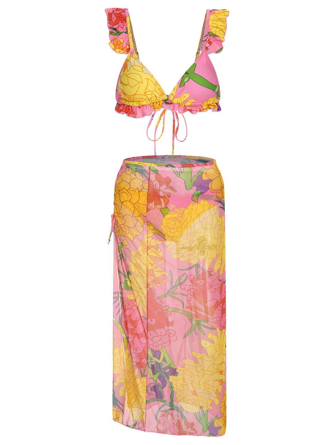 3PCS 1970s Pink Floral Swimsuit Set, vintage swimsuit, pin-up swimwear - perfect for women who love vintage and retro fashion