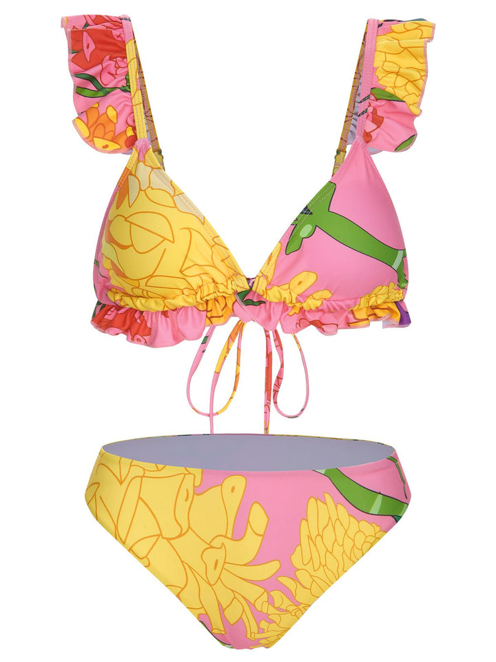 3PCS 1970s Pink Floral Swimsuit Set, vintage swimsuit, pin-up swimwear - perfect for women who love vintage and retro fashion