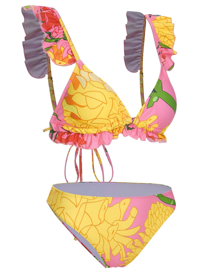 3PCS 1970s Pink Floral Swimsuit Set, vintage swimsuit, pin-up swimwear - perfect for women who love vintage and retro fashion