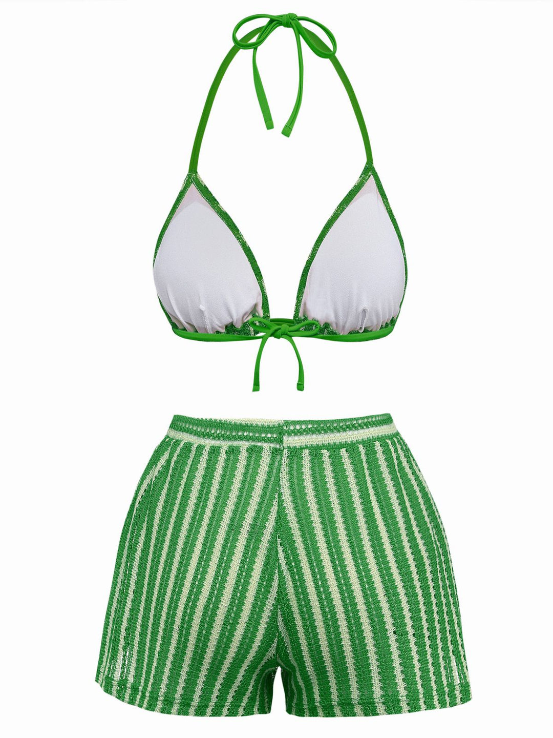 3PCS 1970s Striped Knit Boho Bikini Set &amp; Cover-Up - vintage fashion, retro style