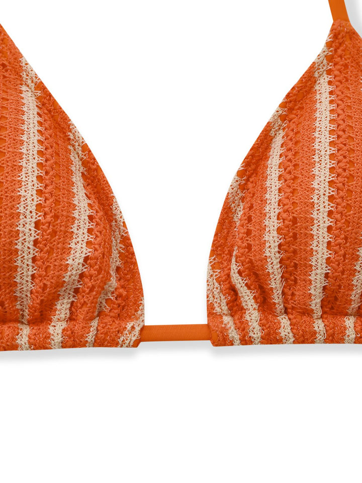 3PCS 1970s Striped Knit Boho Bikini Set &amp; Cover-Up - vintage fashion, retro style