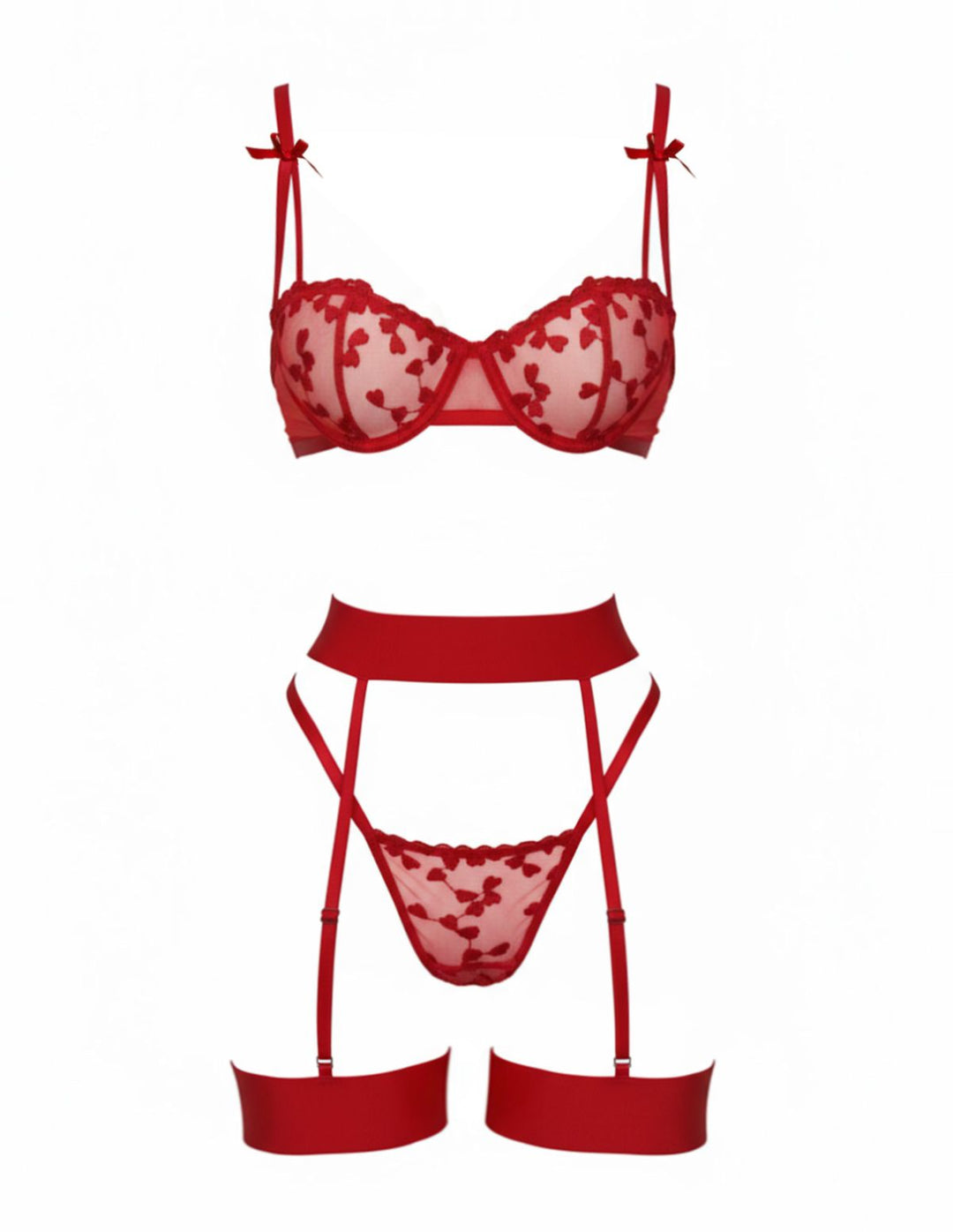 3PCS Lace Bow Detail Lingerie Set - vintage fashion, retro style