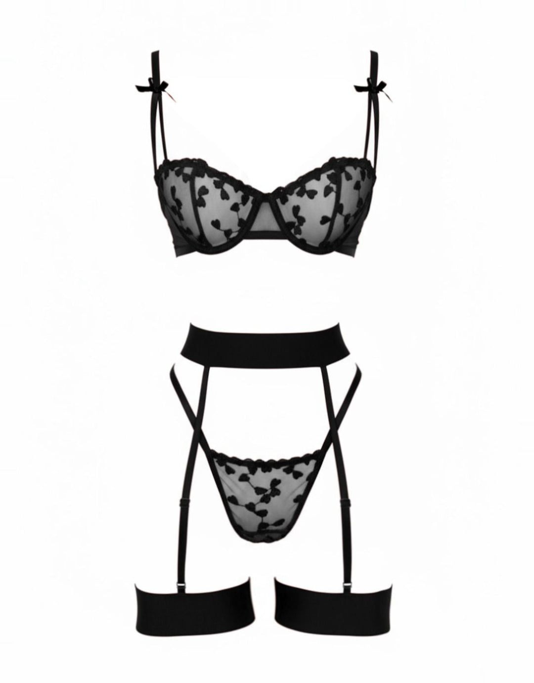 3PCS Lace Bow Detail Lingerie Set - vintage fashion, retro style
