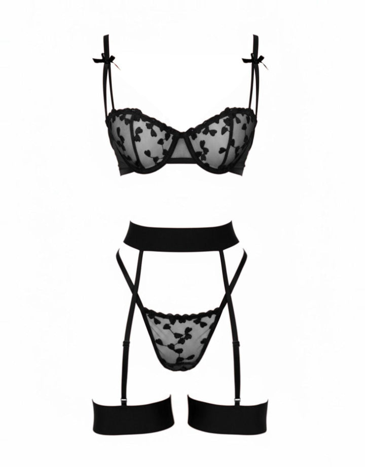 3PCS Lace Bow Detail Lingerie Set - vintage fashion, retro style
