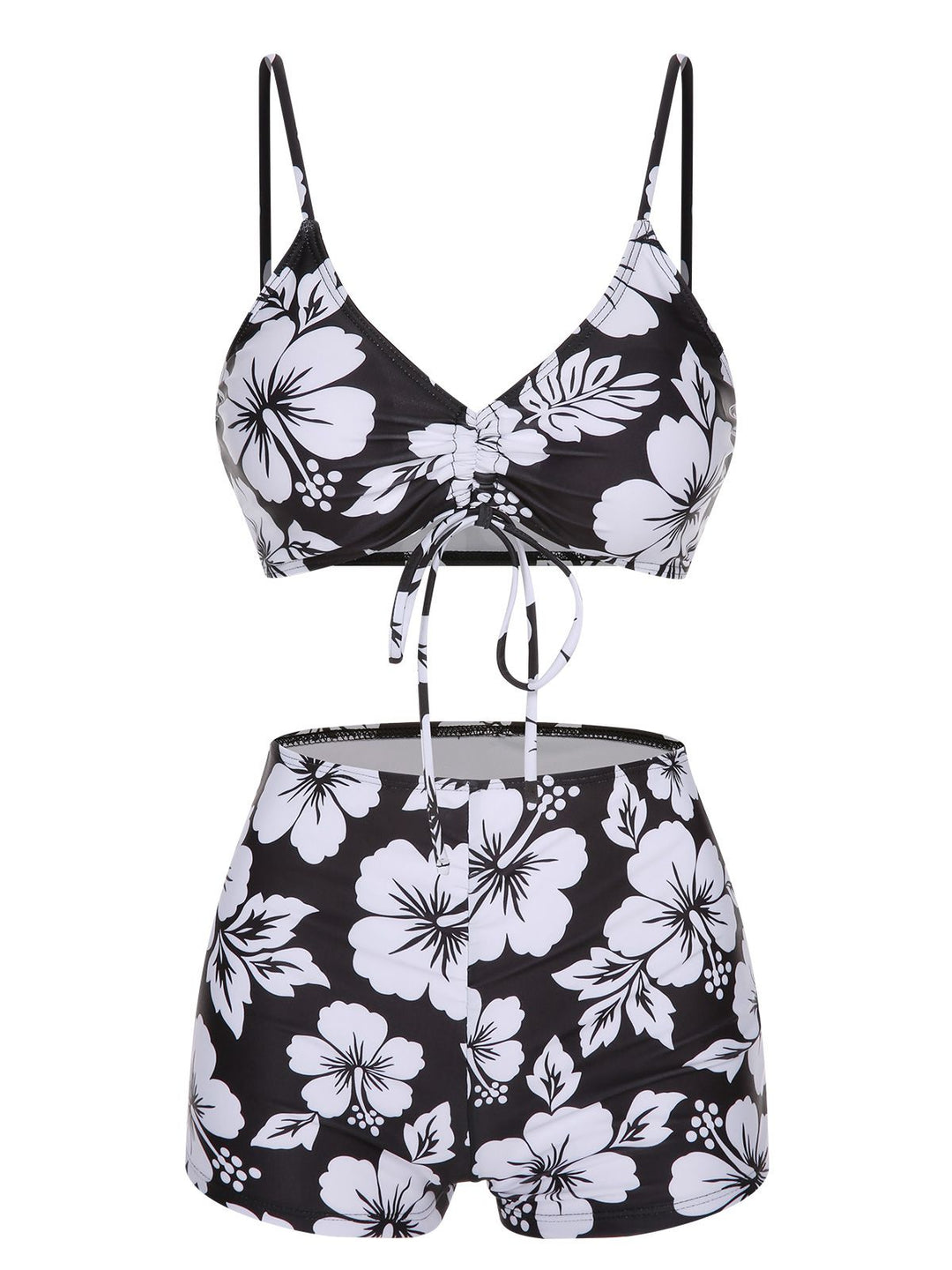 3PCS Black 1950s Flowers Swimsuit &amp; Cover-Up, vintage swimsuit, pin-up swimwear - perfect for women who love vintage and retro fashion
