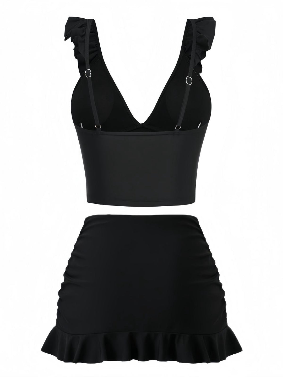 3PCS Black 1950s V-Neck Ruffled Bikini Skirt | vintage skirt, retro style, swing skirt - perfect for retro fashion enthusiasts