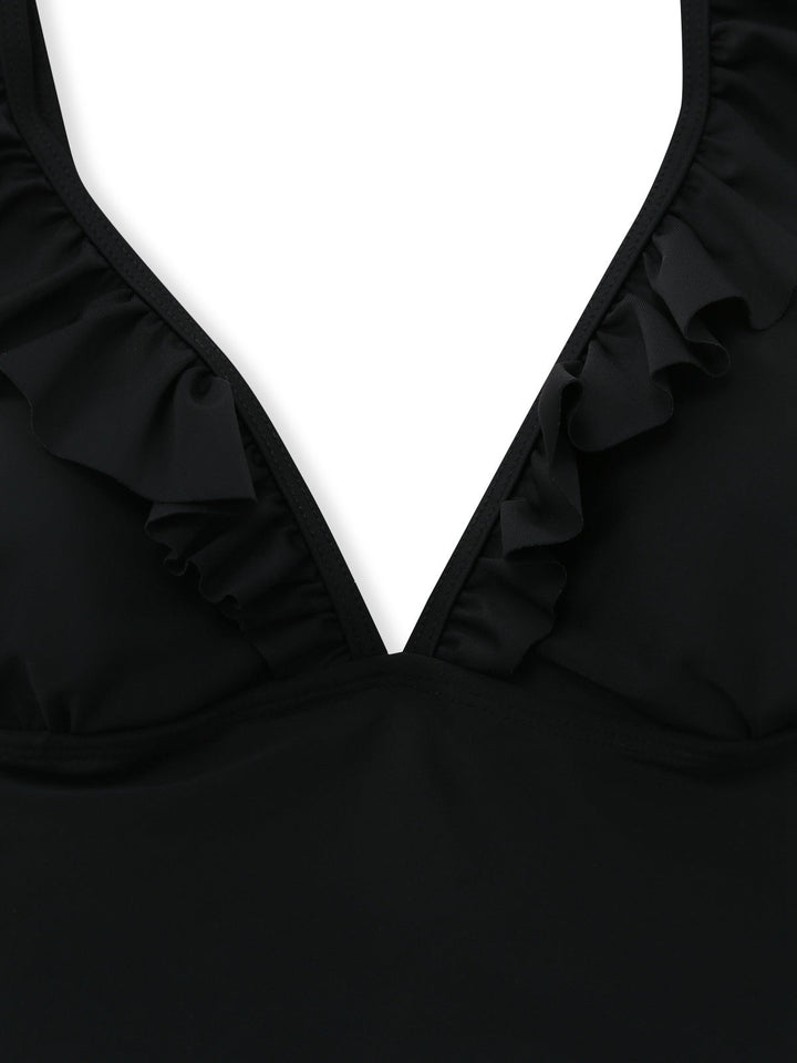 3PCS Black 1950s V-Neck Ruffled Bikini Skirt - vintage skirt, retro style, swing skirt for vintage lovers