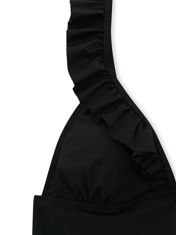 3PCS Black 1950s V-Neck Ruffled Bikini Skirt: beautiful vintage skirt, retro style, swing skirt with timeless appeal