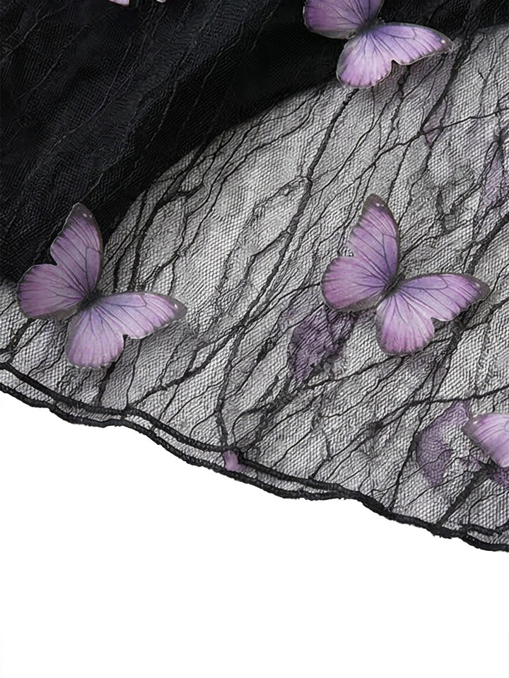 3PCS Black 1980s Butterfly Mesh Bikini Set &amp; Cover-Up: beautiful vintage swimwear, retro swimsuit, pin-up style with timeless appeal