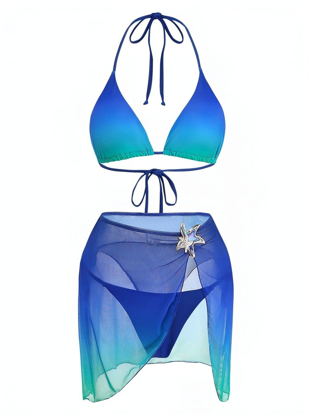3PCS Dark Blue 2000s Gradient Triangle Bikini Set &amp; Cover-Up: beautiful vintage swimwear, retro swimsuit, pin-up style with timeless appeal