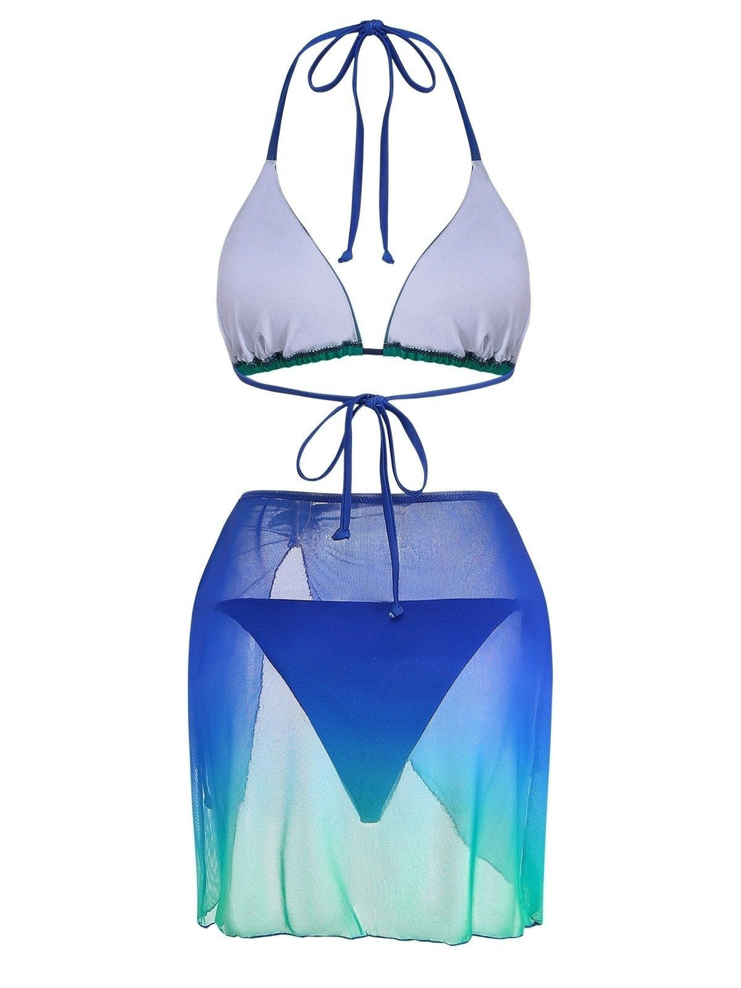 3PCS Dark Blue 2000s Gradient Triangle Bikini Set &amp; Cover-Up | vintage swimwear, retro swimsuit, pin-up style - perfect for retro fashion enthusiasts
