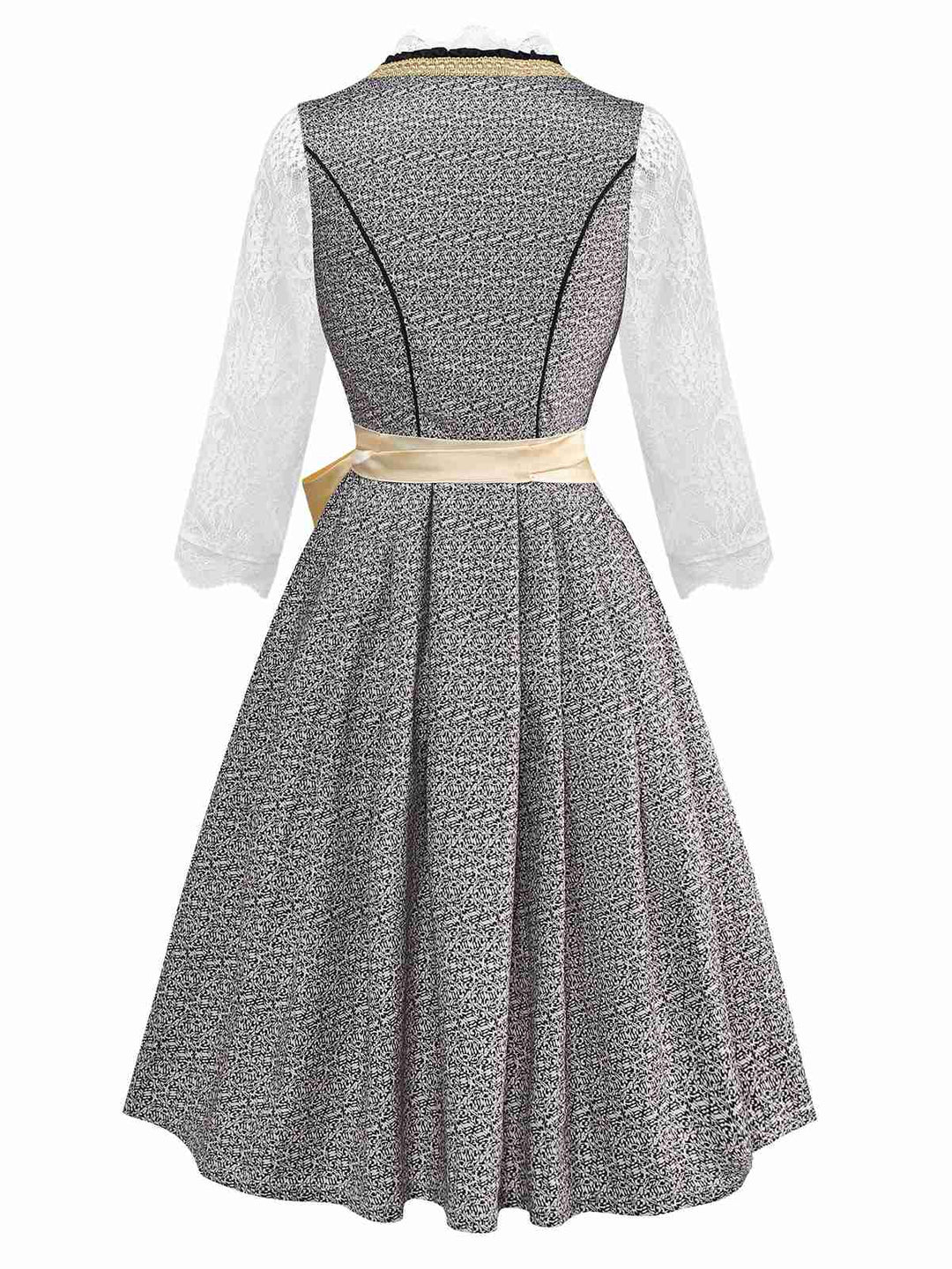 3PCS Gold 1950s Lace Top &amp; Square Neck Floral Dress - vintage dress, retro fashion, rockabilly