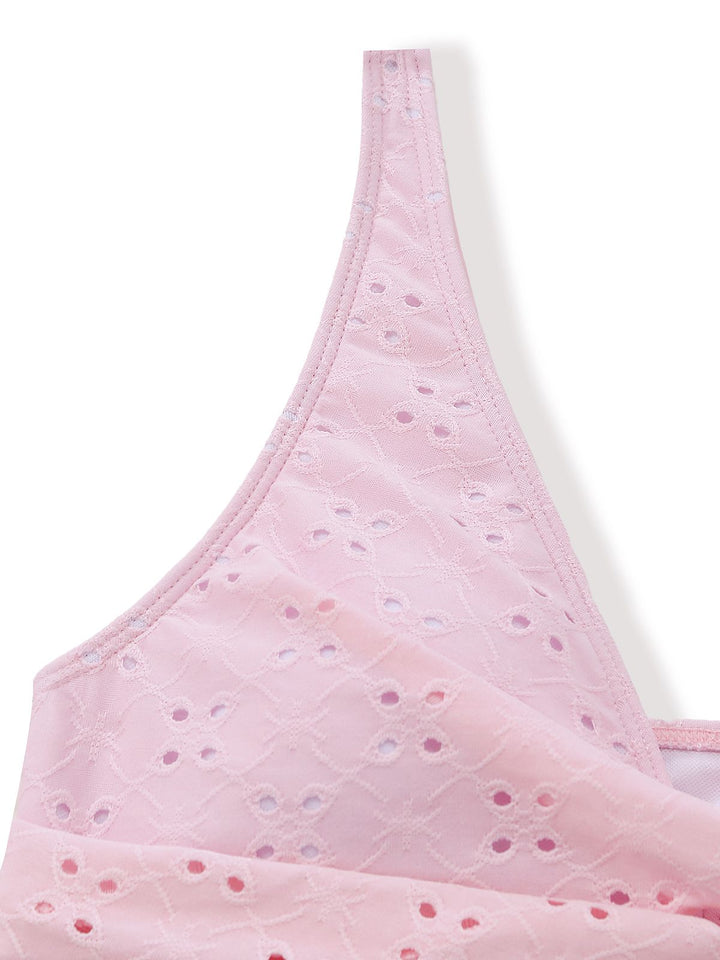 3PCS Pink 1940s Eyelet Bikini Set &amp; Ruffled Skirt - vintage skirt, retro style