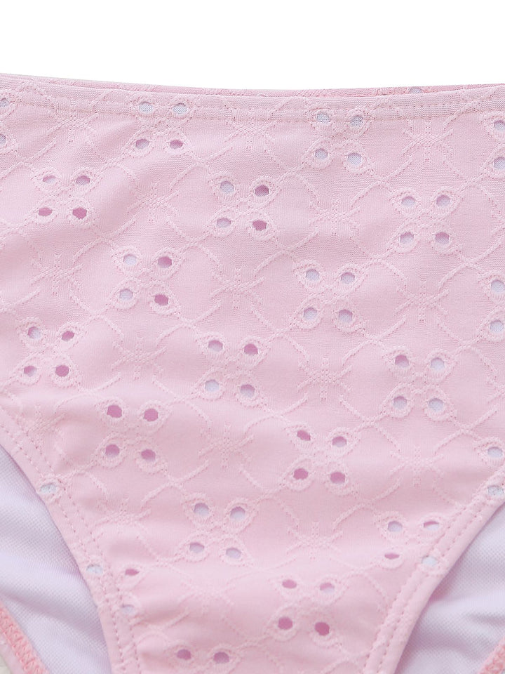 3PCS Pink 1940s Eyelet Bikini Set &amp; Ruffled Skirt - vintage skirt, retro style