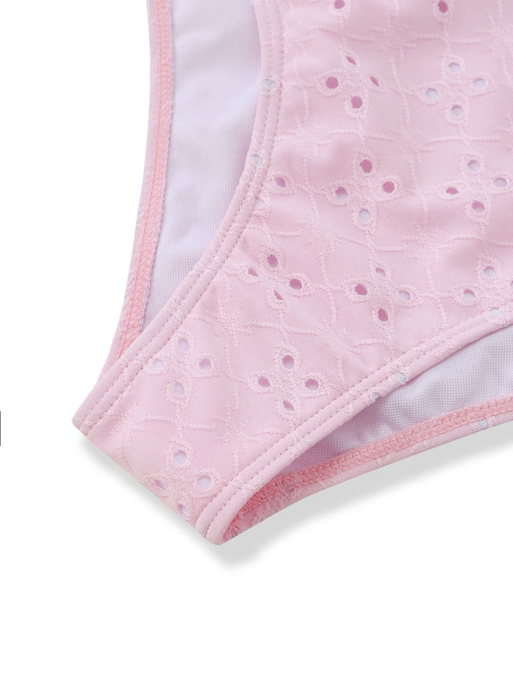 3PCS Pink 1940s Eyelet Bikini Set &amp; Ruffled Skirt - vintage skirt, retro style