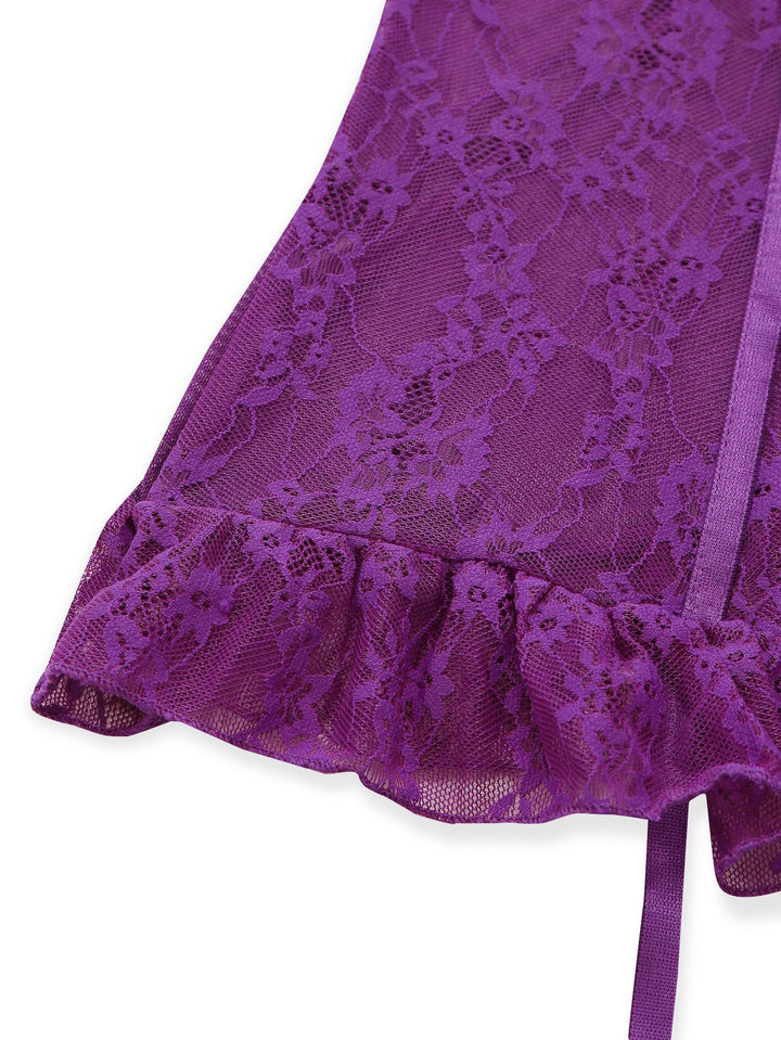 3PCS Purple Lace Lingerie Set with Stockings | vintage lingerie, retro nightgown, elegant sleepwear - perfect for retro fashion enthusiasts