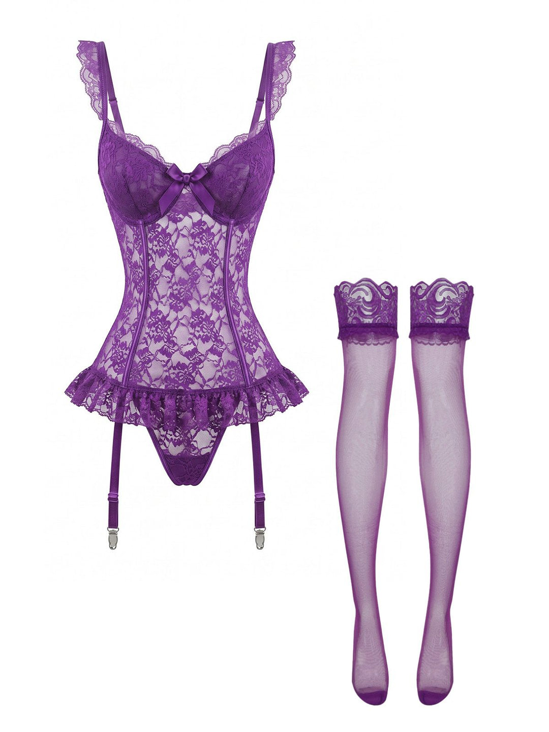 3PCS Purple Lace Lingerie Set with Stockings, vintage stockings, retro accessory - perfect for women who love vintage and retro fashion