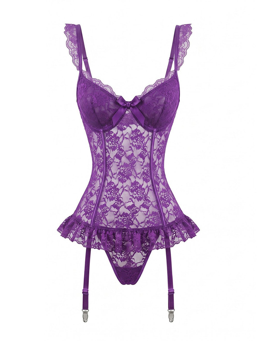 3PCS Purple Lace Lingerie Set with Stockings, vintage stockings, retro accessory - perfect for women who love vintage and retro fashion