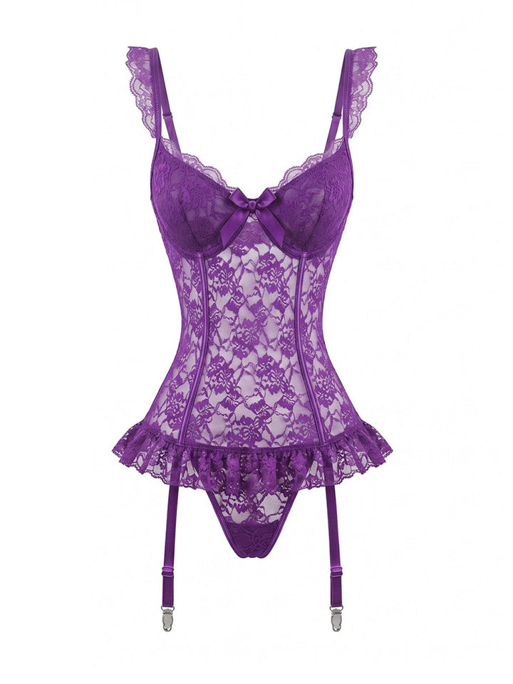 3PCS Purple Lace Lingerie Set with Stockings, vintage stockings, retro accessory - perfect for women who love vintage and retro fashion