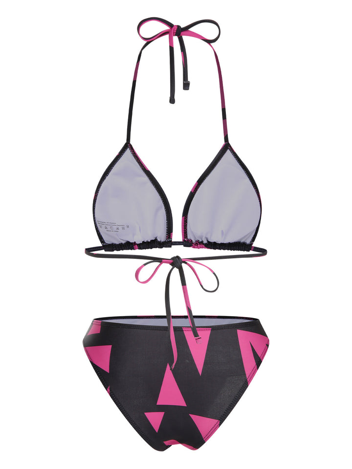 3PCS Rose Red 1960s Geometric Bikini Set &amp; Cover-Up — 1960s poolside glamour meets sun-drenched confidence