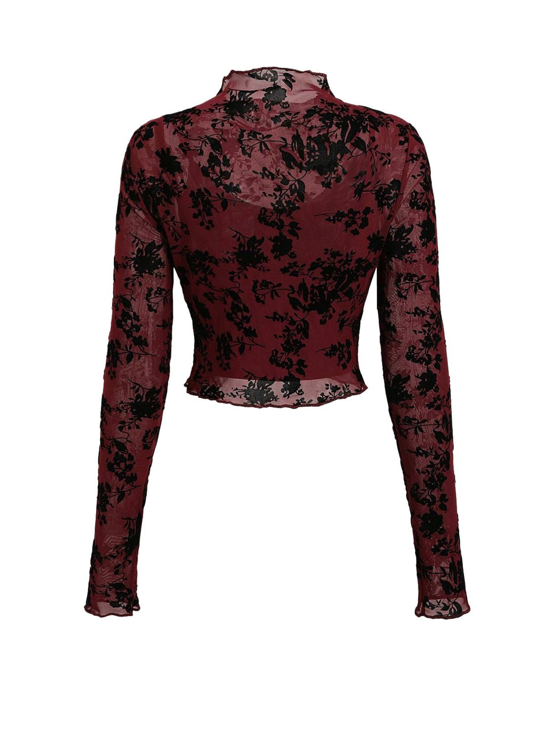 3PCS Wine Red 1930s Flocked Floral Sheer Set - vintage fashion, style, elegant red