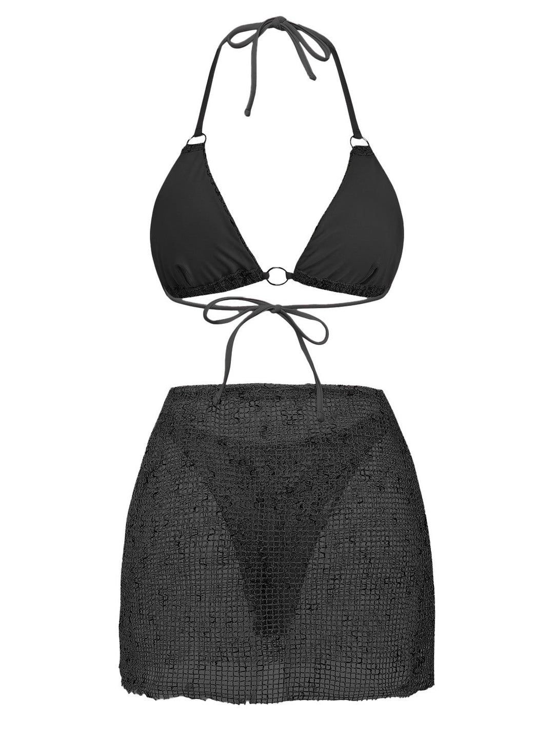 3PCS Y2K Crochet Sequin Halter Tie Triangle Bikini Set &amp; Cover-Up, vintage swimsuit, swimwear, retro beach style, women, elegant