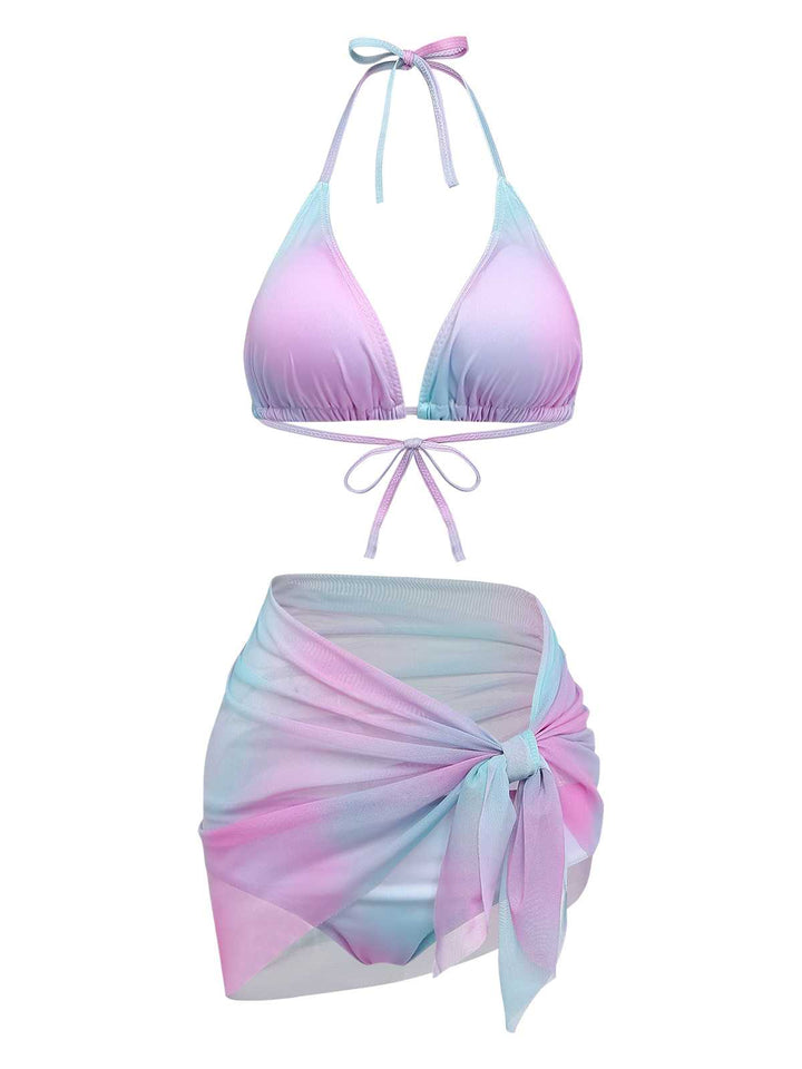 3PCS Y2K Halter Ombre Bikini Set &amp; Cover-Up: beautiful vintage swimwear, retro swimsuit, pin-up style with timeless appeal