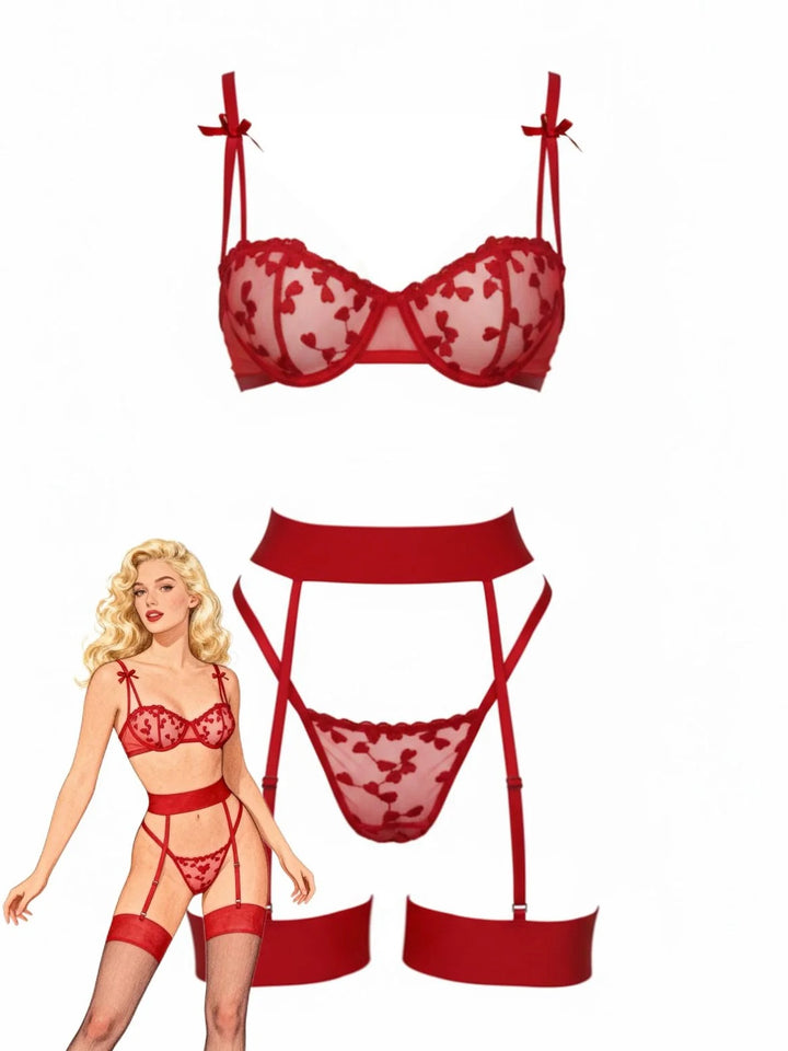 3PCS Lace Bow Detail Lingerie Set 3:4 primary image