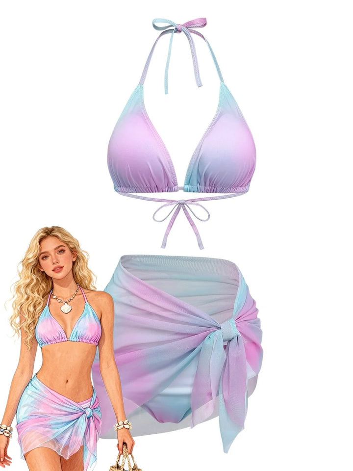 3PCS Y2K Halter Ombre Bikini Cover-up