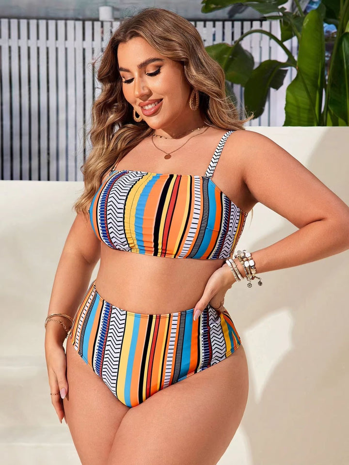 4PCS 1940s Striped Bikini Set &amp; Cover-Up: beautiful vintage swimwear, retro swimsuit, pin-up style with timeless appeal