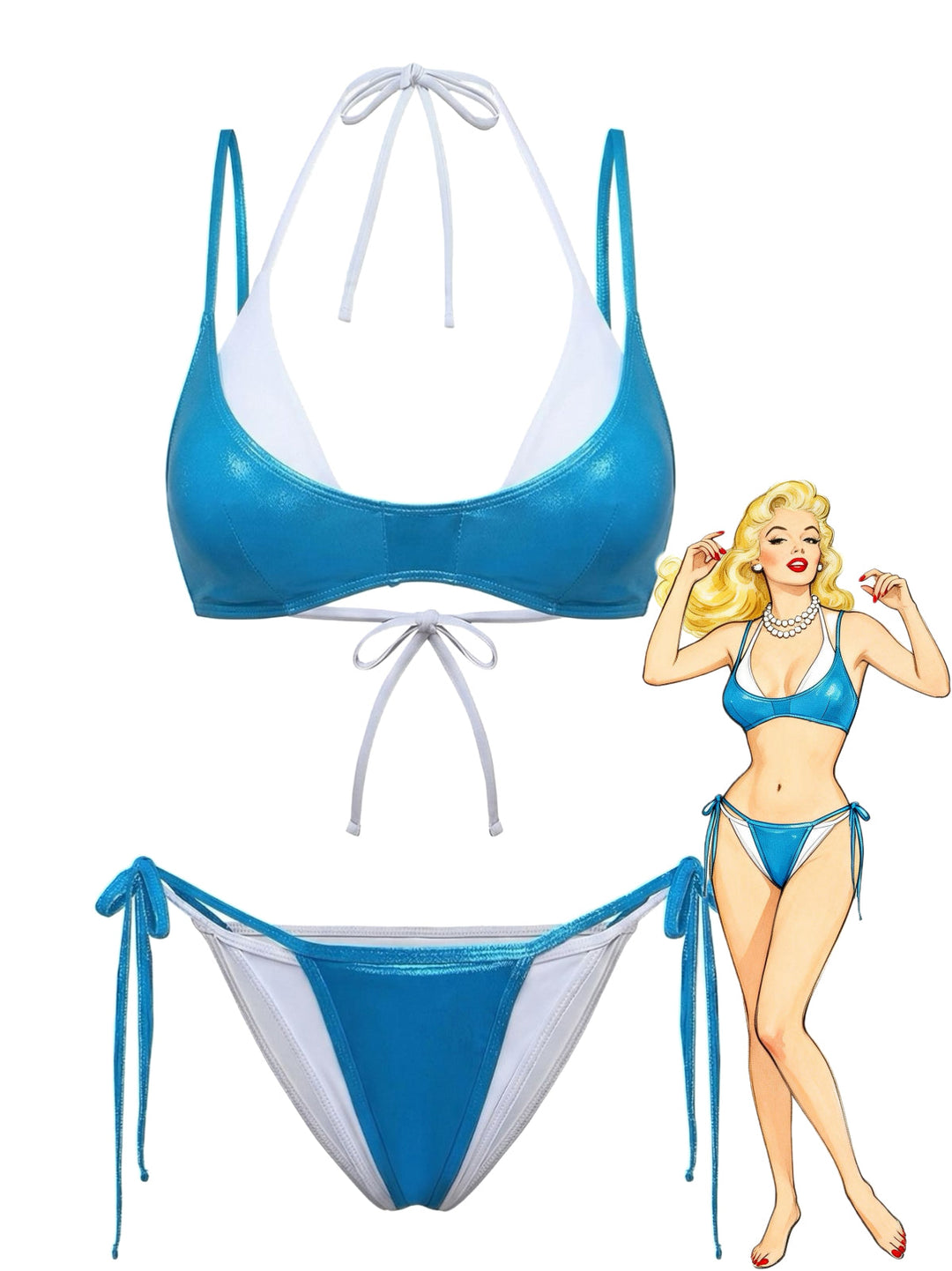 4PCS &amp; 1950s Triangle String Bikini Set - vintage fashion, retro style